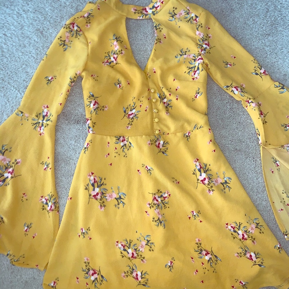Dark yellow dress with bell sleeves